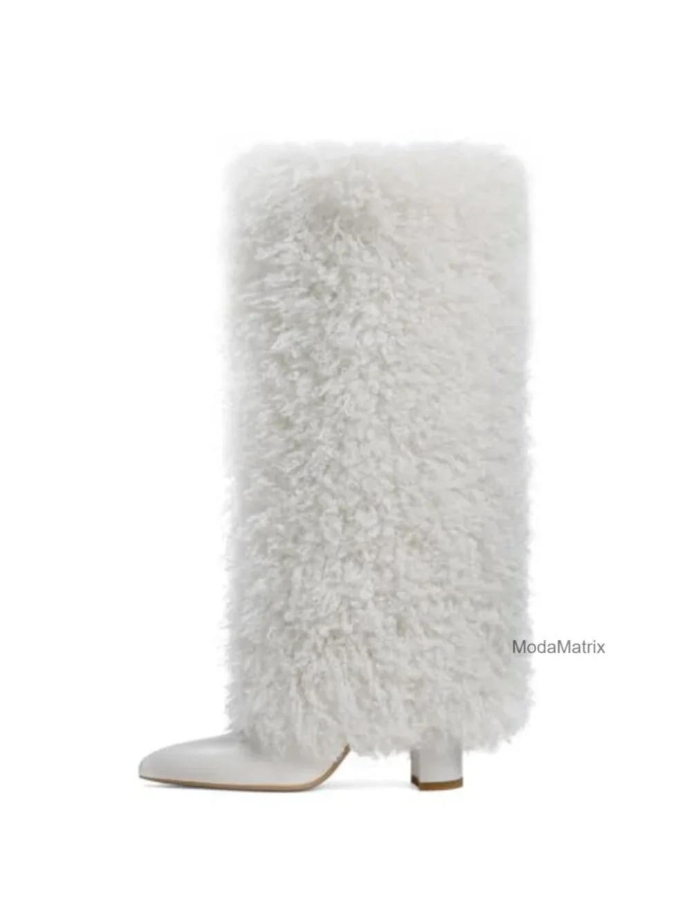 Faux Leather Faux Fur Knee High Wide Calf Fold Over Boots